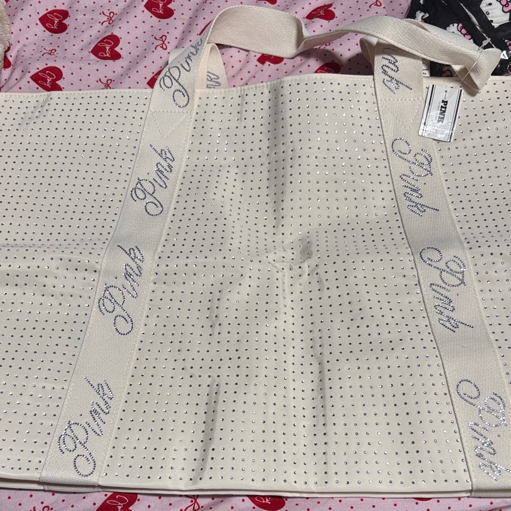 PINK Victoria's Secret Cream Tote with Rhinestones